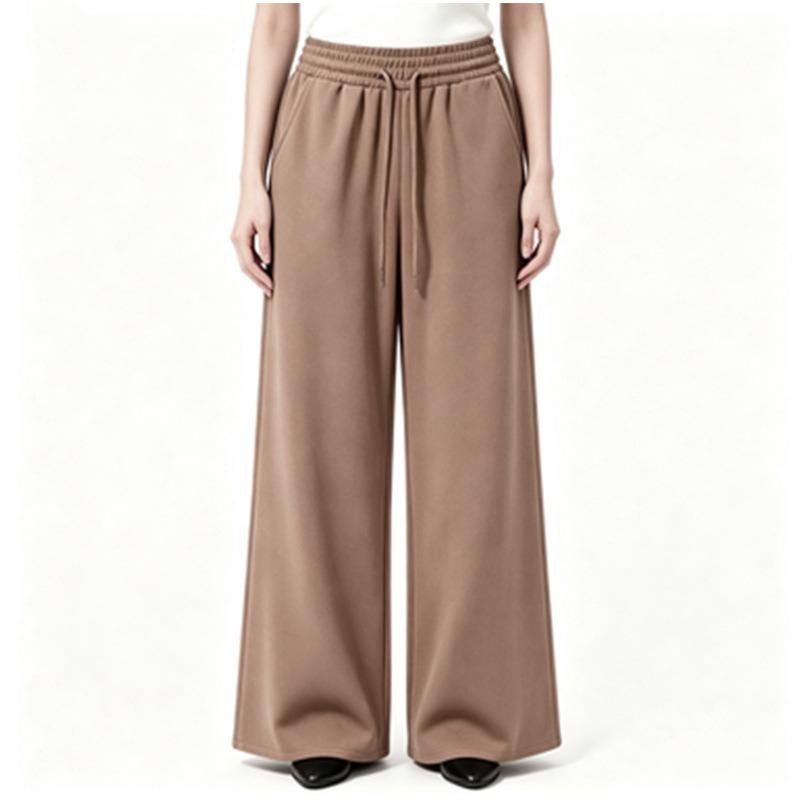 Autumn and winter fleece women's pants versatile soft wide-leg pants running trousers elastic waist loose straight pants