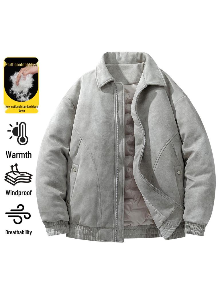 Men's Winter Retro Loose Duck Down Jacket - Thick, Warm, and Versatile with Lapel.