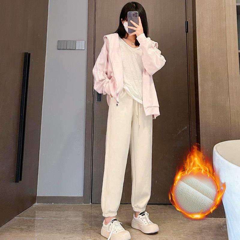 

! Fleece tied feet wide-leg pants women s autumn and winter thickened thermal pants high waist loose casual fleece sweatpants S