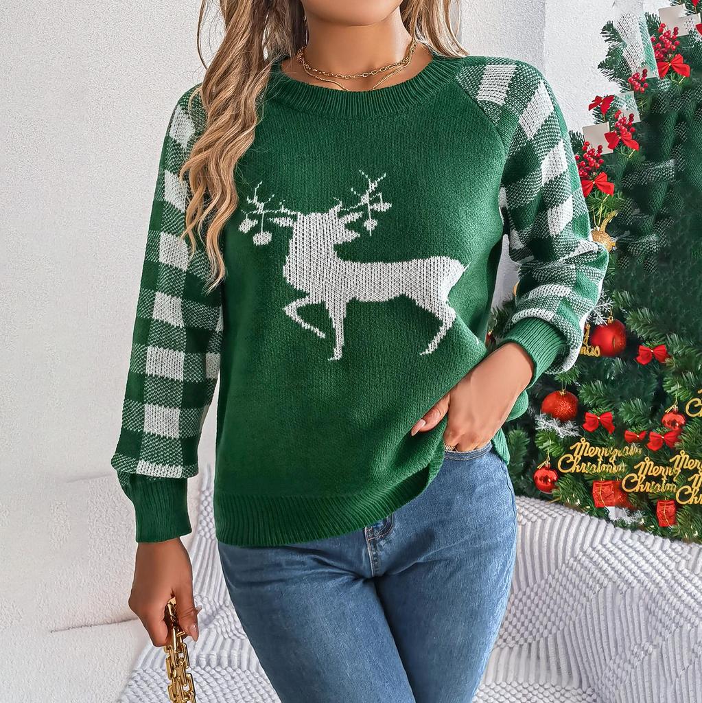 Podzim Zima Vintage Volný Dlouhý rukáv Top Potisk Cardigan Pletené zboží Vánoční svetr s výstřihem