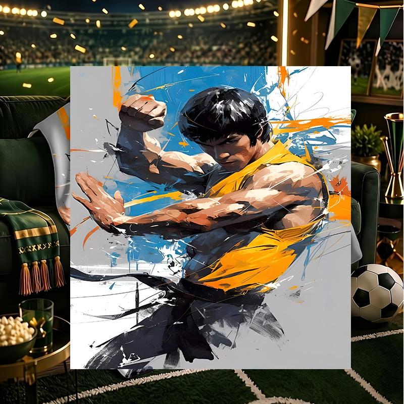 Dynamische Bruce-Lee-Pose Decke Leichte Flanell Bettdecke Perfekt für Reisen, Camping, Wohnzimmer, Büros, Sofas, Fan Weihnachtsgeschenk
