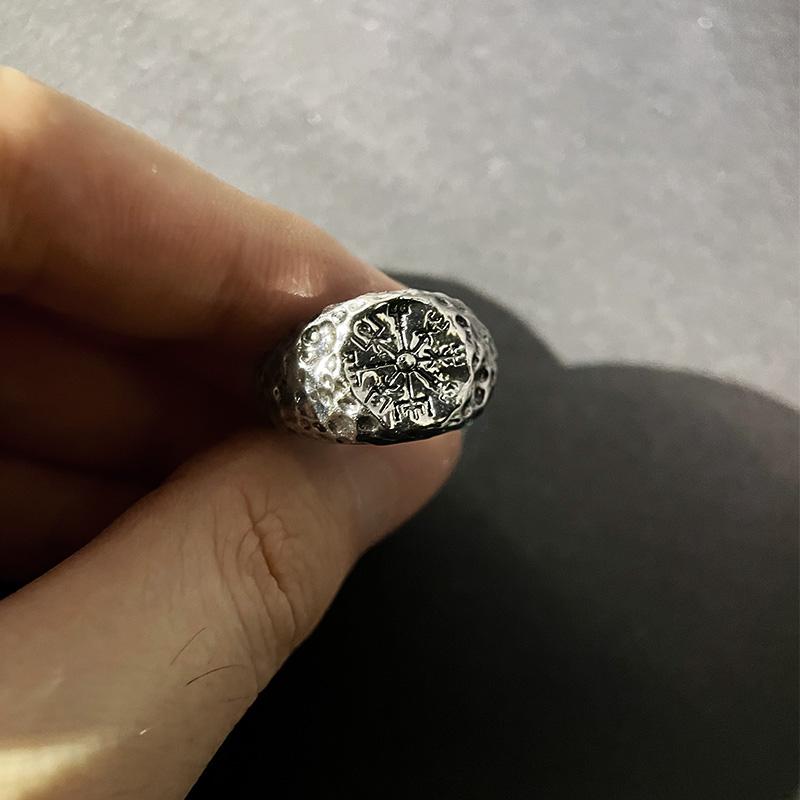 Retro Antique Viking Vegvisir Rune Compass Ring For Men Punk Gothic Open Ring Handmade Salior Accessories Creative Sea Gift