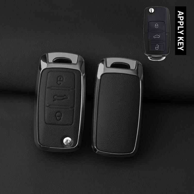 

Metal Leather Car Key Case Cover For VW Volkswagen Polo Tiguan Passat B5 B6 B7 Golf 4 5 6 MK6 Jetta Lavida Skoda Octavia Seat чорний