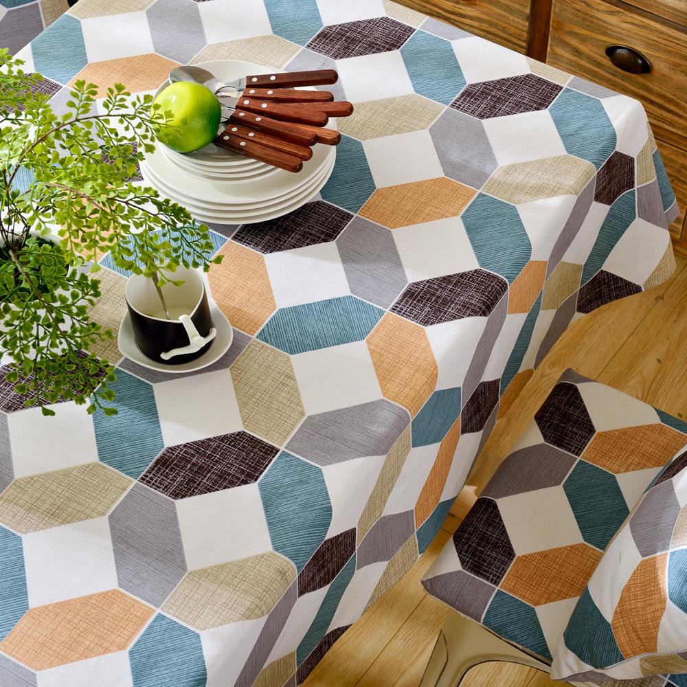 Pure Cotton Fabric Dining Table Cloth, Simple Modern Rhombus Plaid Tablecloth, Rectangular Coffee Table Cloth