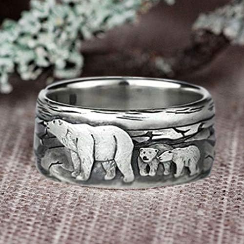 PikaLF Bear Ring for Men Cute Polar Bear Viking Bear Head Vintage Totem Hip Hop Biker Punk Animal Jewelry Gift