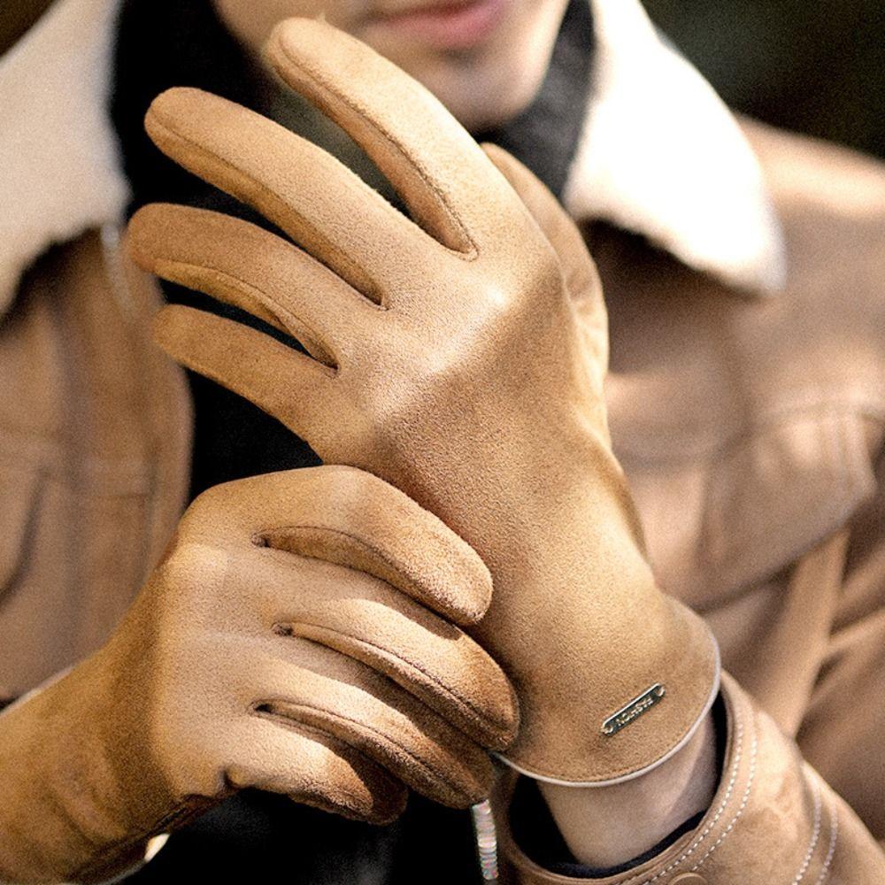 Thicken Plush  Windproof Five Finger Gloves Warm Mittens Men's Winter Gloves Velvet