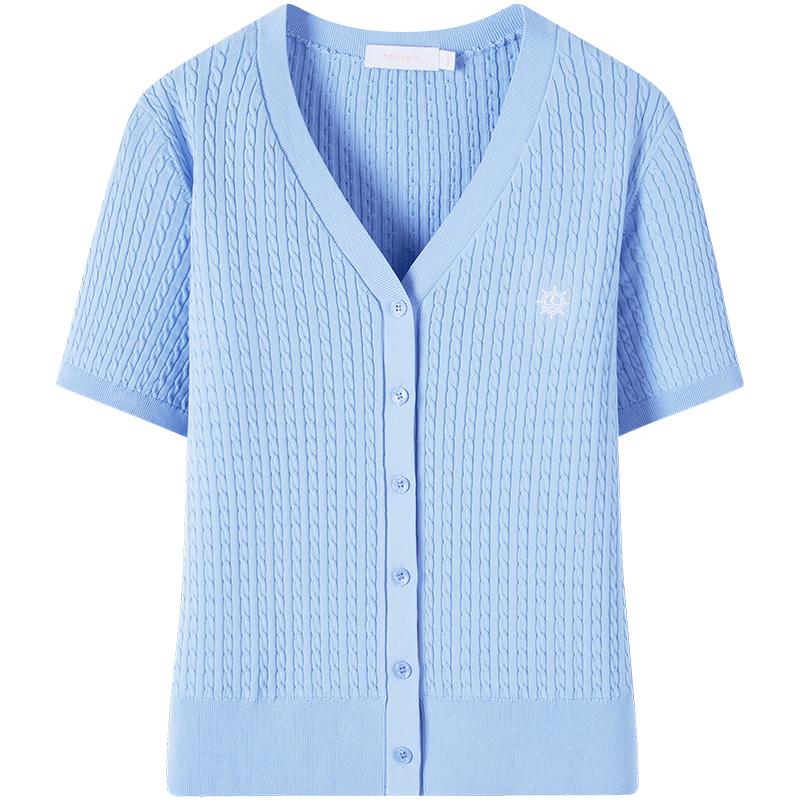 Navigare Women's Short Sleeve V-Neck Cable Knit Cardigan