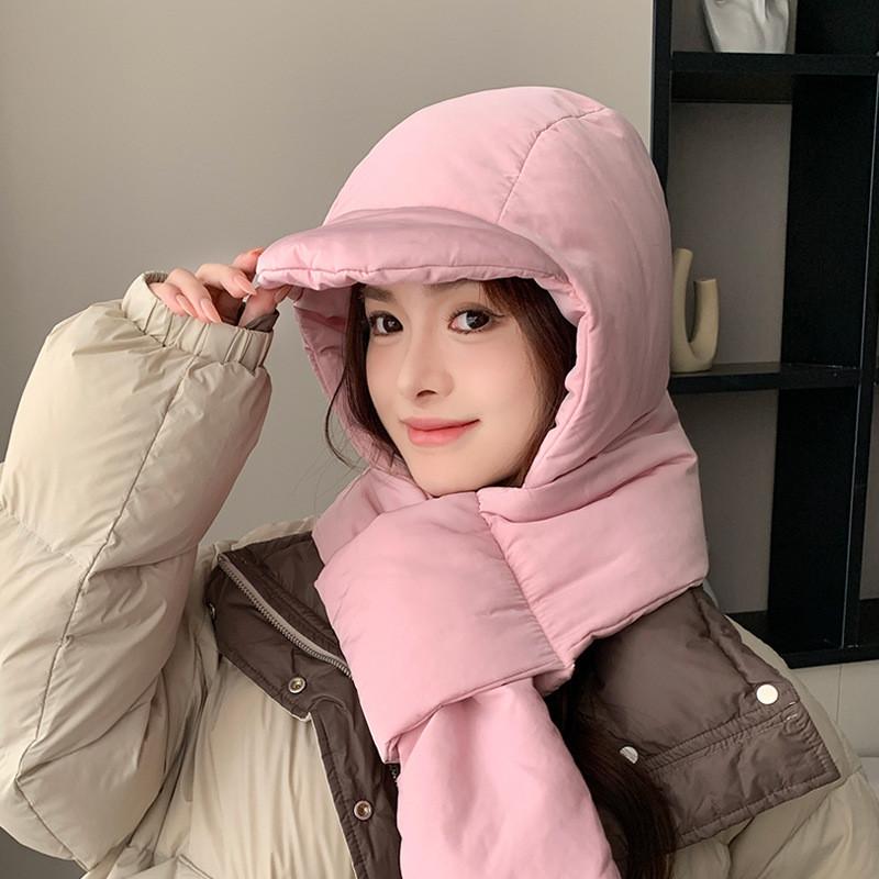 Fashionable Winter Helmet Hat With Windproof Neck And Ear Protection For Ladies розовый