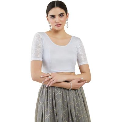 Soch Silver Spandex Princess Cut Blouse with Floral Sleeves