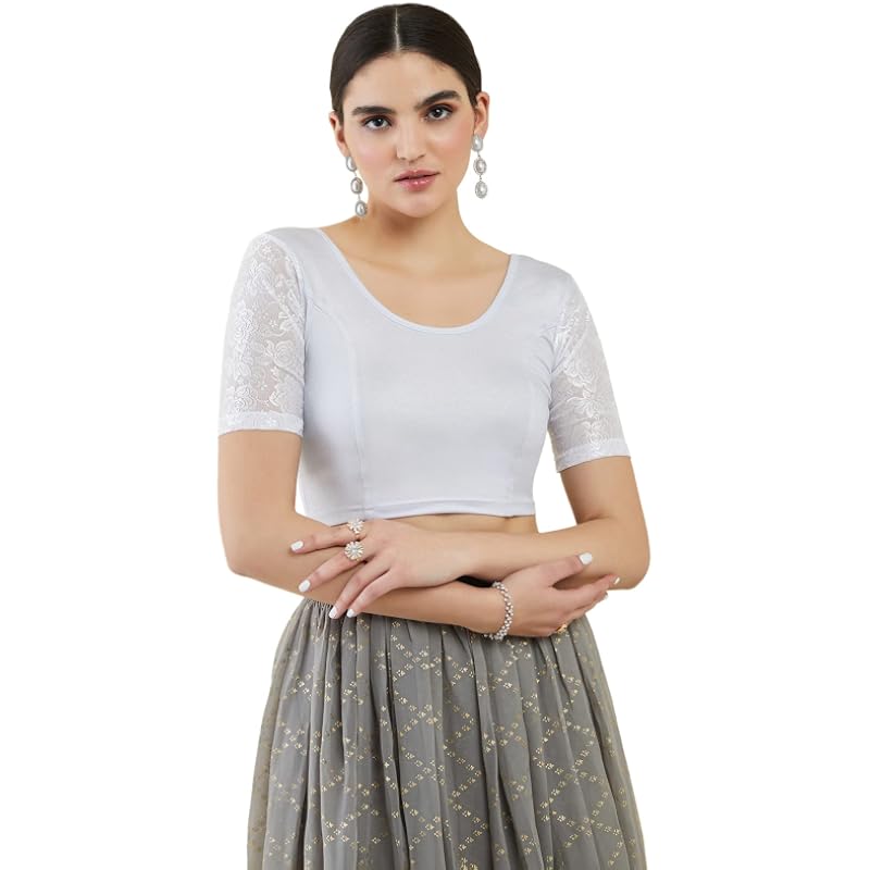 Soch Silver Spandex Princess Cut Blouse with Floral Sleeves