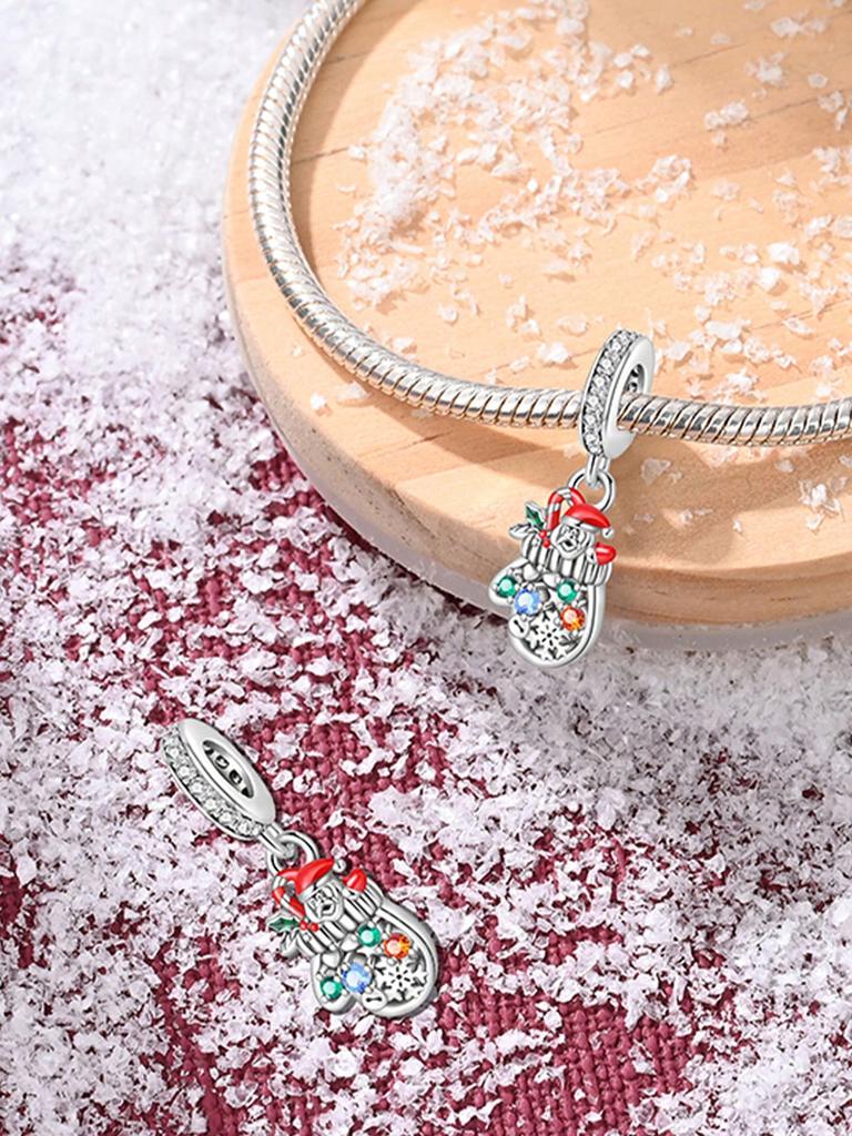 Breloques Originales Plaqué Cuivre Père Noël Flocons de Neige Perles Convient Bracelet Bijoux Femme Cadeau
