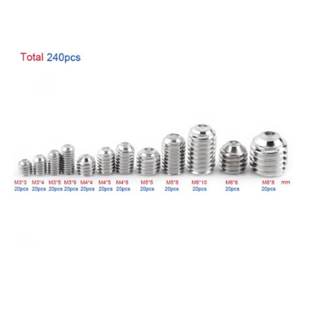 240pcs 304 Stainless Steel M3///M6/M8 Hex Socket Set Screws Assortment Kit