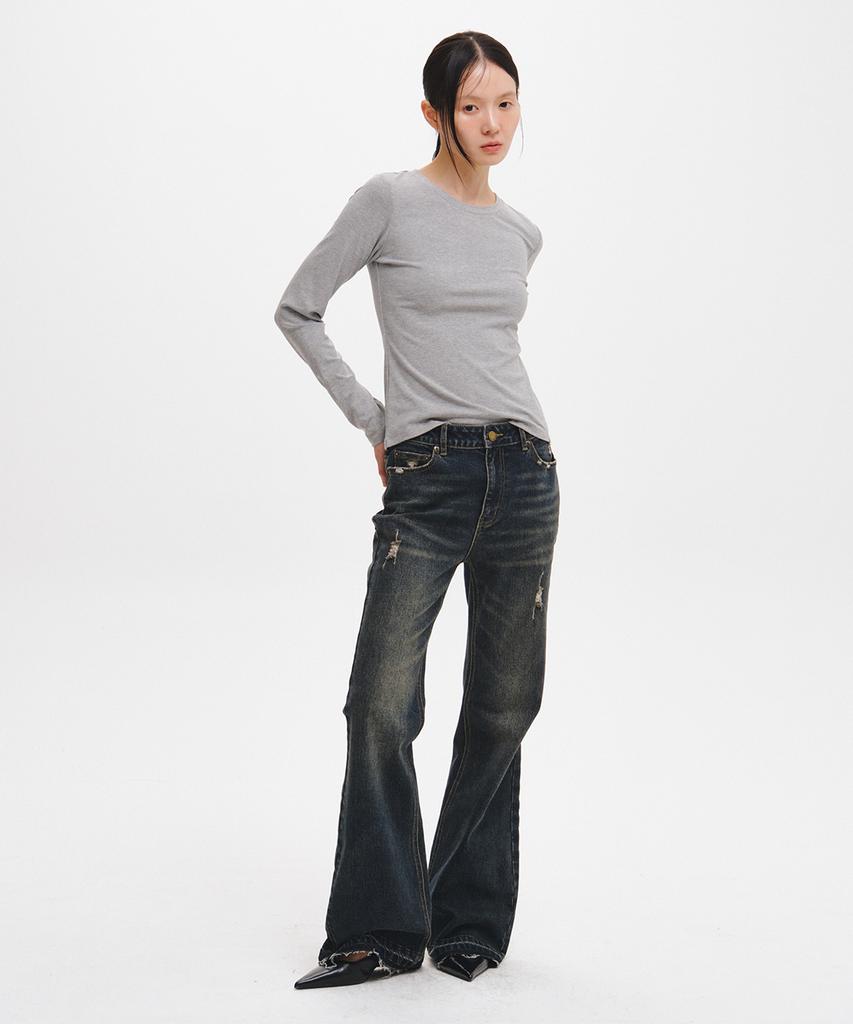 GENERALIDEA Round Neck Long Sleeve T-Shirt [Melange Grey] / Gf3Lts504