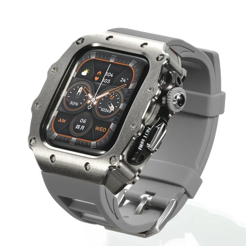 Luxus Metallgehäuse Mod Kit Für Apple Watch S11 10 46MM Edelstahlgehäuse +Silikonband für IWatch Serie 9 8 7 6 5 44mm 45mm