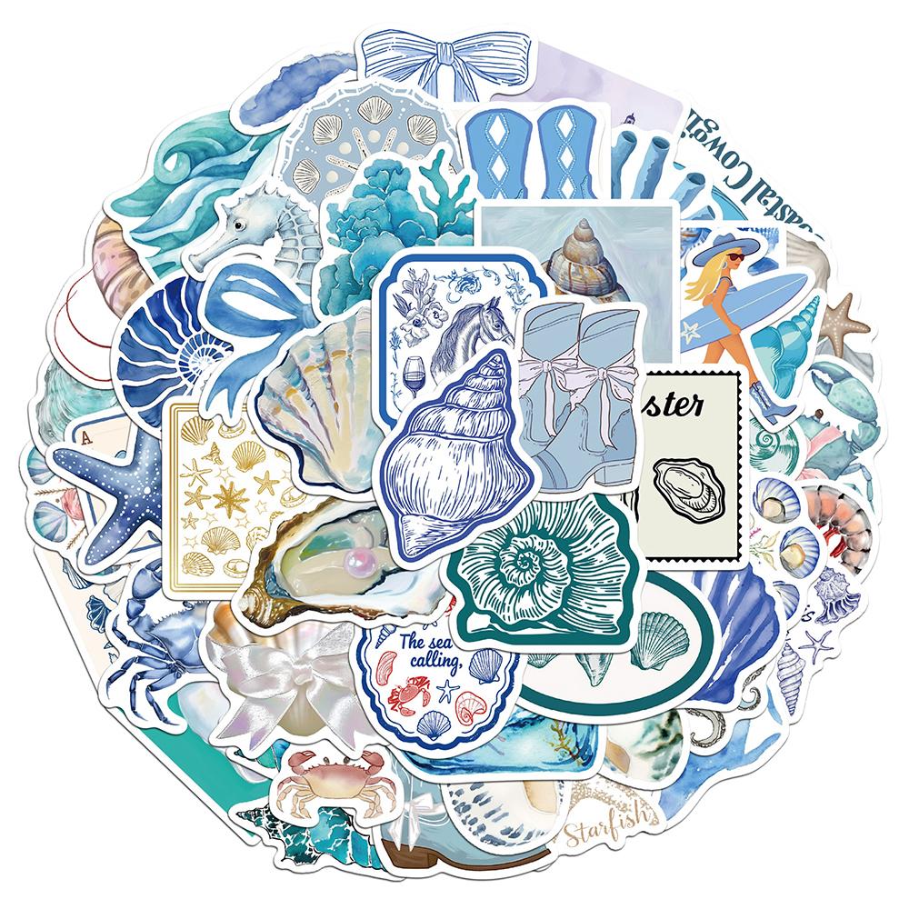 10/30/50pcs The Blue Coast Girl Graffiti Stickers Cartoon Shell Crab Shrimp Decals DIY Scrapbooking Notebook Decoration Sticker