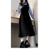 New black fake two-piece long-sleeved dress, small women's clothing, early autumn wear long dress