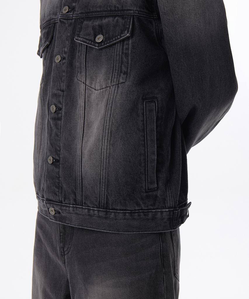 Musinsa Standard Big Brush Relaxed Denim Trucker Jacket [Black]
