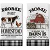 Farm Animals Kitchen Dish Towels Set of 2, Farmhouse Cow Rooster Barn Drying Hand Towel Baking Cooking Cloth, Homestead Tractor Sweet Home Decoration