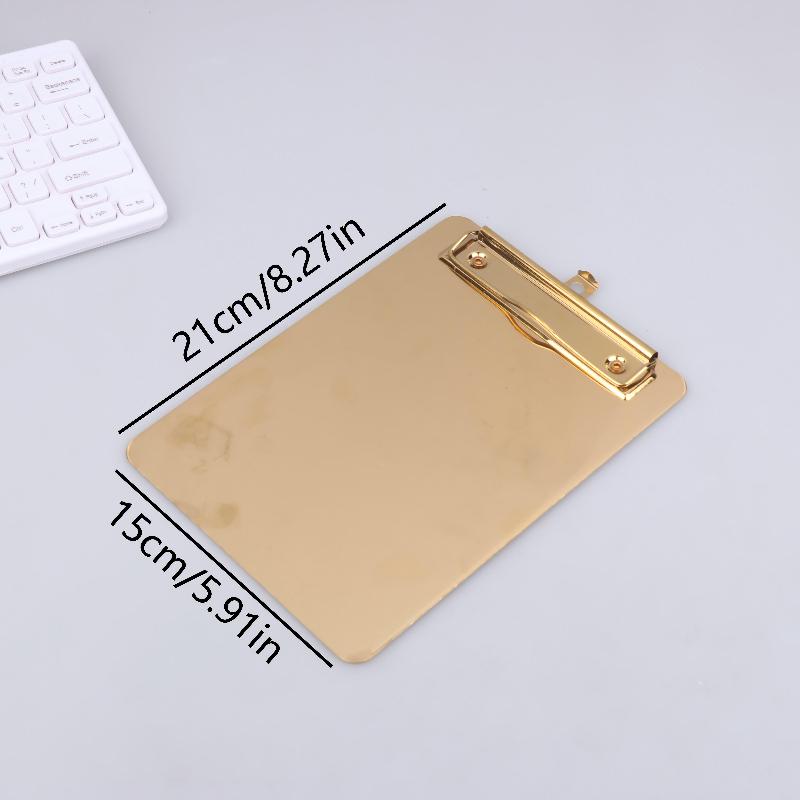 New New Golden Stainless Steel Writing Clipboard Document Stationery Paper Organizer With Metal Clip For Office School Supplies