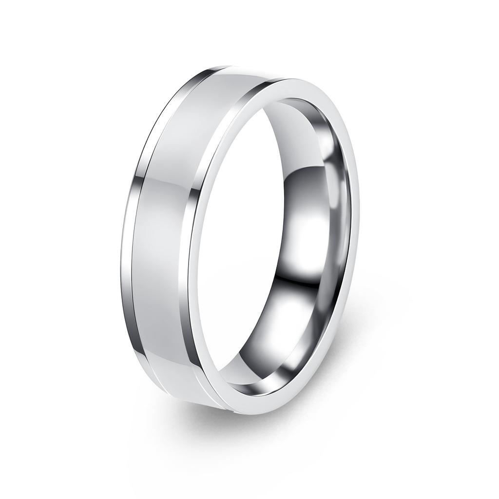 Simple Black And White Plated Titanium Steel Couple Rings 6mm Drip Oil Design