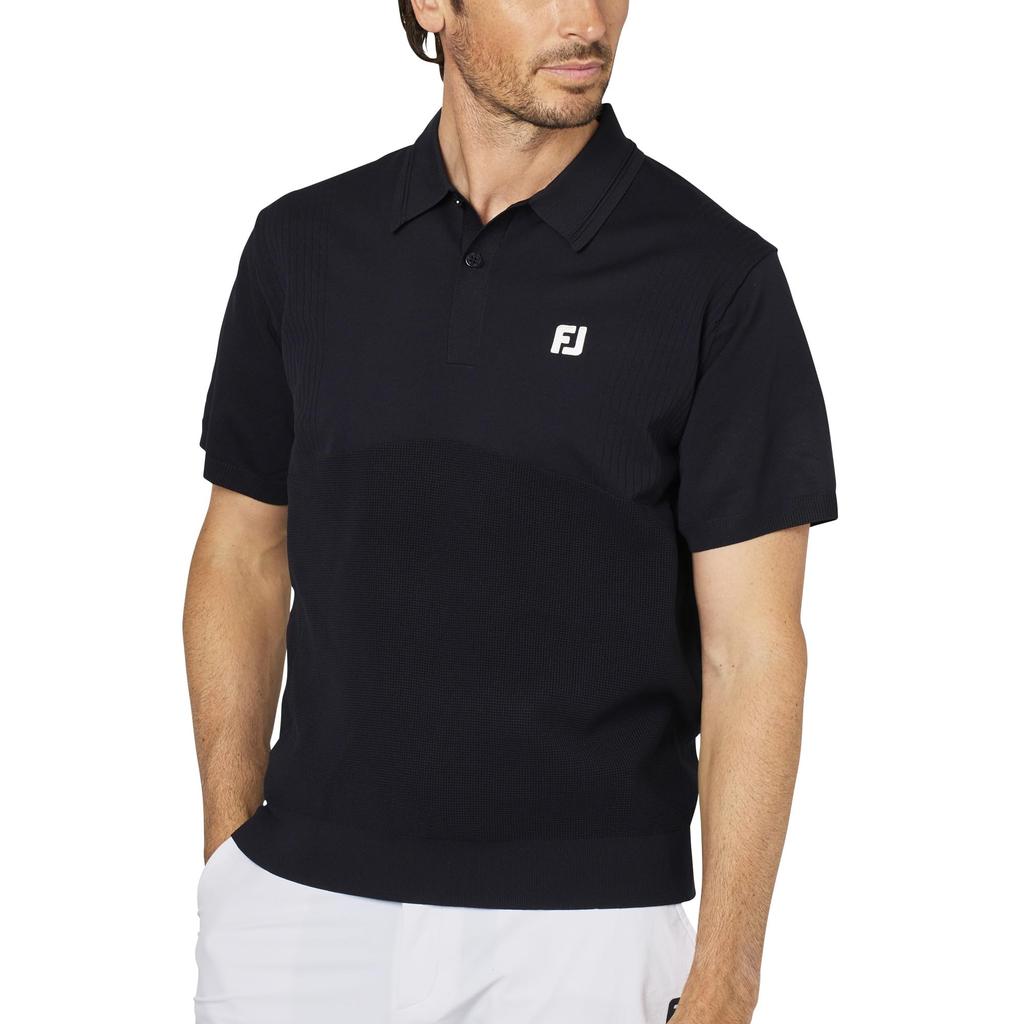 FootJoy Men's XL Knitted Short Sleeve Sweater Polo Shirt, Navy, FJ-S25-S01 (34643-XL)