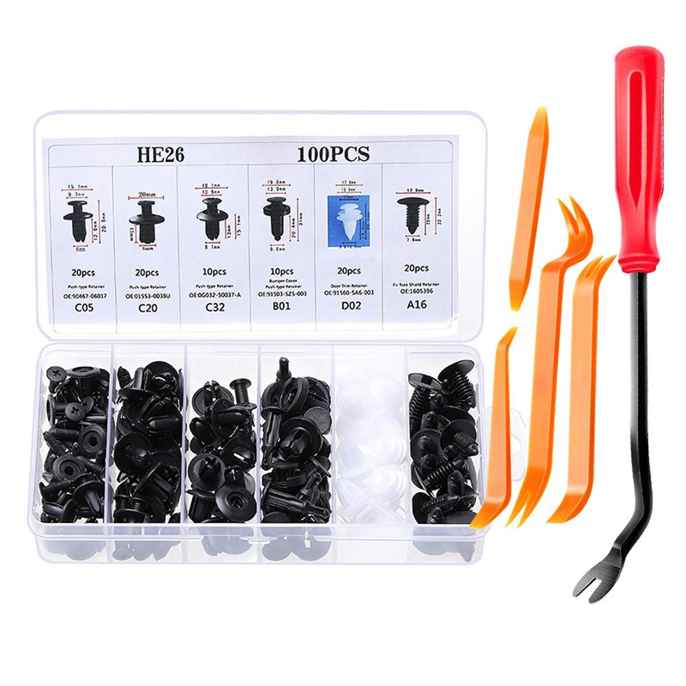 100PCS Car Bumper Retainer Clips Automotive Body Trim Fixed Clip Auto Door Panel Push Pin Universal Vehicle Plastic Rivets Kit