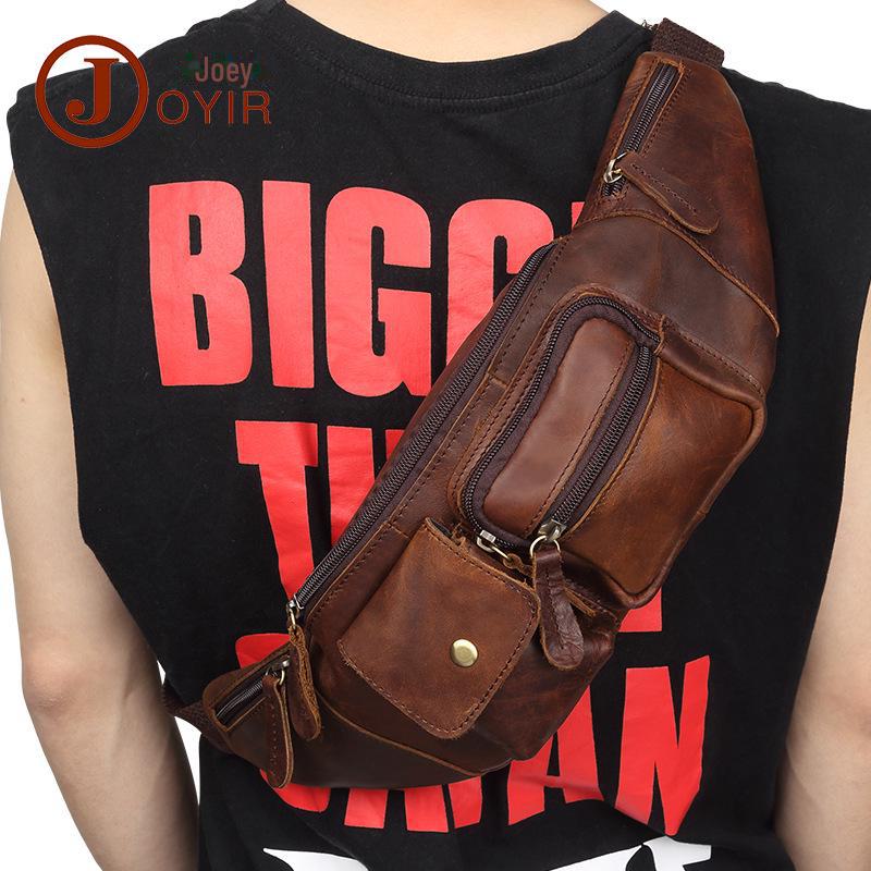 Cross-Border Multifunctional Men's Genuine Crazy Horse Leather Outdoor Sports Waist and Chest Bag Retro Messenger Bag