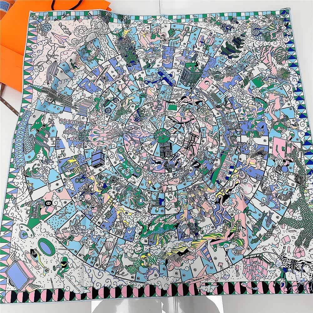 

Ручная Работа Крученый Твил Шелковый Шарф Женский Хопи Принт Квадратные Шарфы Платки Эшарпы Свернутые Платки Женский Бандана Хиджабы 90X90См 90CM x 90CM