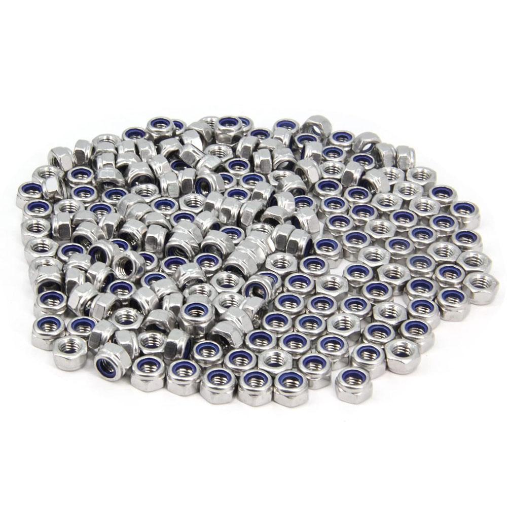 100pcs M6 Pitch 304 Stainless Steel Self-Locking Hex Lock Nuts, Nylon Insert LockNuts Silver Metric Self Clinching Hex Lock Nuts