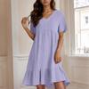 Ladies' Casual And Fashionable Solid Color Dress, Loose Short Sleeved Waist Cinched Dress