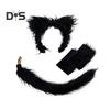 Wolf Ear Tail Set Realistic Design Plush Headband Gloves Tail Set Halloween Parties Role-Playing Accessories