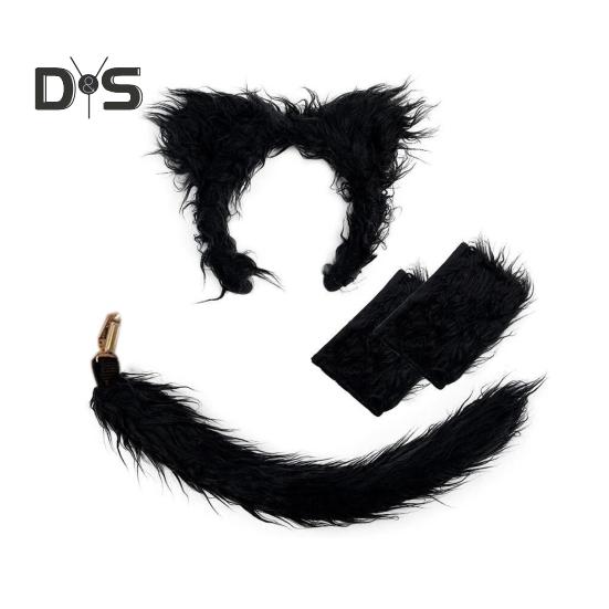 Wolf Ear Tail Set Realistic Design Plush Headband Gloves Tail Set Halloween Parties Role-Playing Accessories