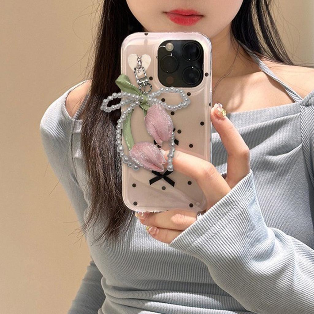 Portachiavi Intrecciato Con Tulipani Perle Nappe Perlate Fiocco Charms Per Borsa Portamonete Zaino Decorazioni Accessori