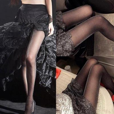 1 Pair of Shiny Leggings Women's  Party Silver Sequined Stockings Pantyhose Black