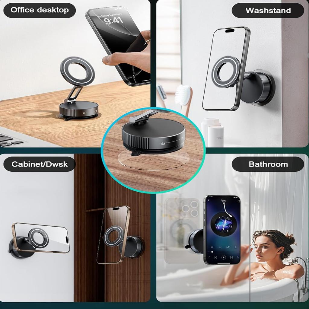 Upgraded 360°Vacuum Magnetic Phone Holder Magnetic Car Phone Mount Hands-Free Suction Cup Phone Holder for Car/Gym/Mirror/Shower