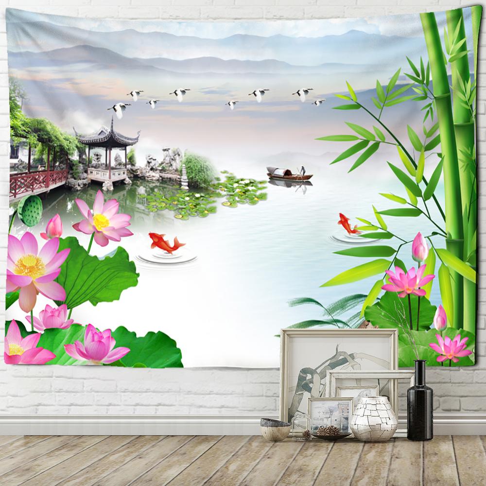 Frunze Moarte Lotus Koi Tapiserie Artă Agățată de Perete Natură Plantă Hippie Tapiz Decor Acasă Fundal Pânză