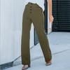 New Women High Waist Casual Straight Pants with Pockets European American Fashion Elastic Waist Button