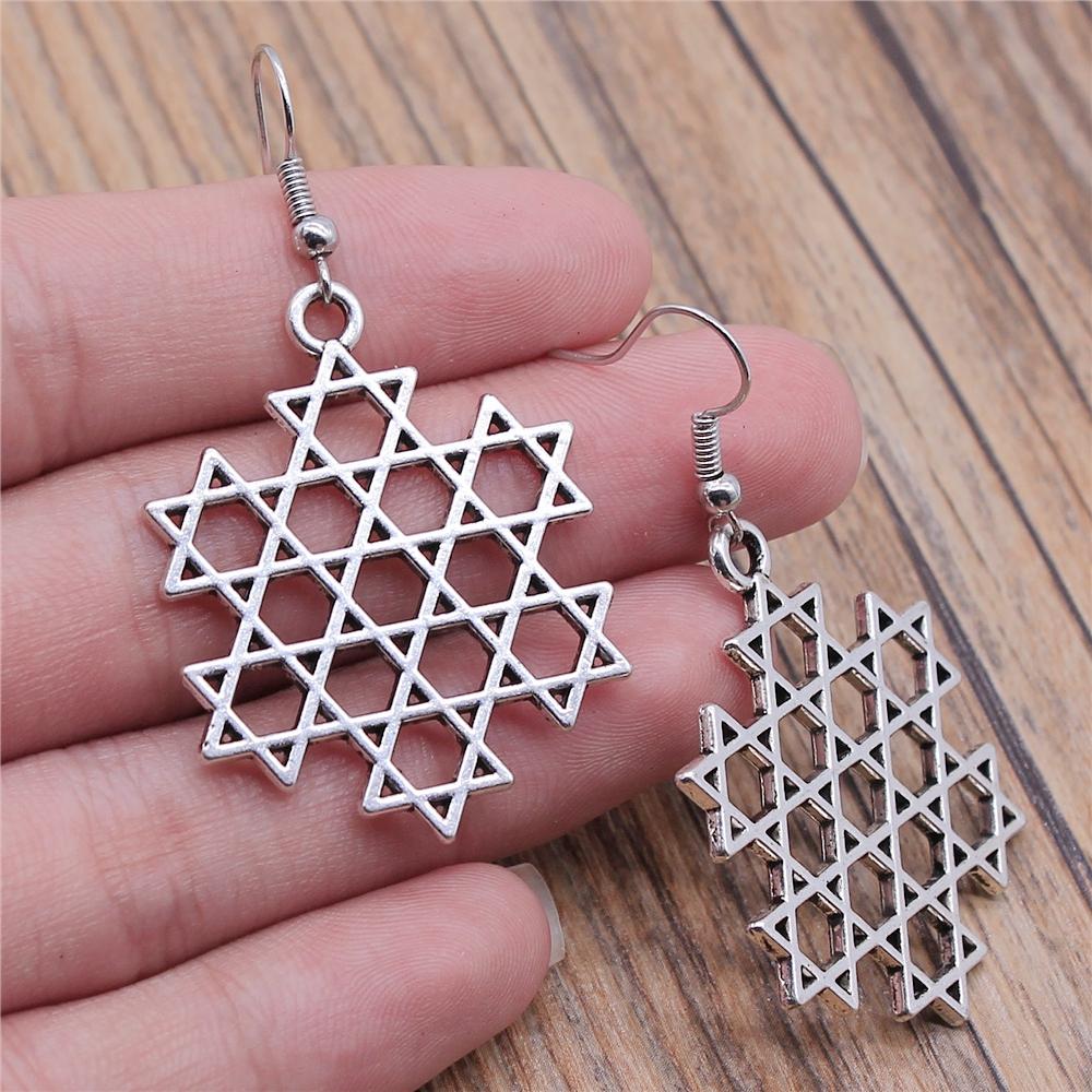 Vintage Neue Mode Einfach Judentum Menora Davidstern Charmante Hängeohrringe Für Dame Damen Schmuck Geschenk