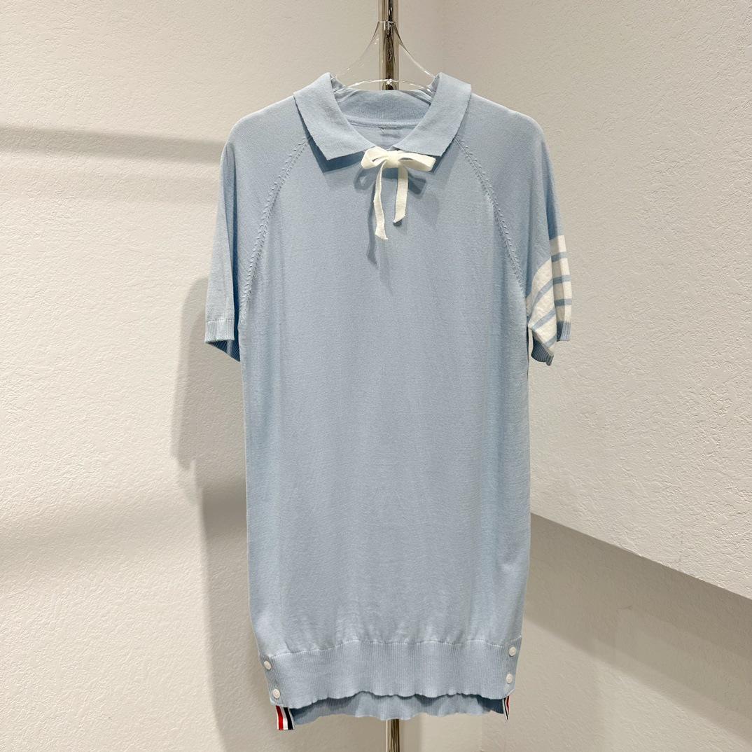 

THOM BRASSY 1802 Blue Series Short Sleeve Slimming Dress, Spring/Summer Turn-Down Collar Edition. In Stock светло-синий