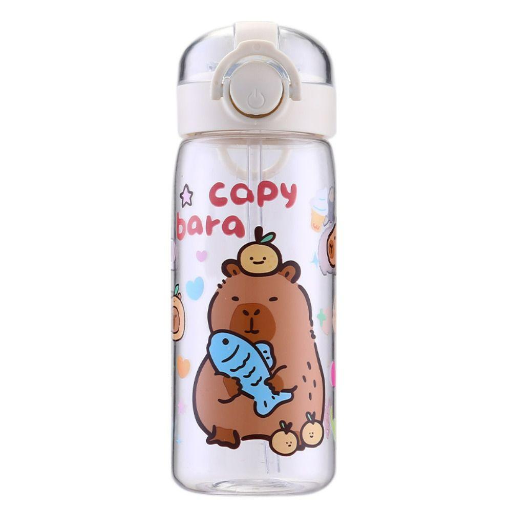 400ML Capybara Straw Water Bottles Transparent Drink Cup Cute Children's Water Cup  Sports Fitness