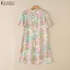 ZANZEA Dámské letní ležérní šaty s kulatým výstřihem a krátkým rukávem s květinovým vzorem
