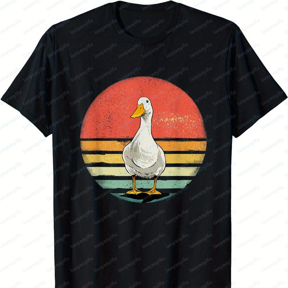 Unisexs Vintage Duck Graphic Tee Casual Round Neck Machine Perfect for All Seasons Funny Outdoors High Quality Cotton Shortsleev