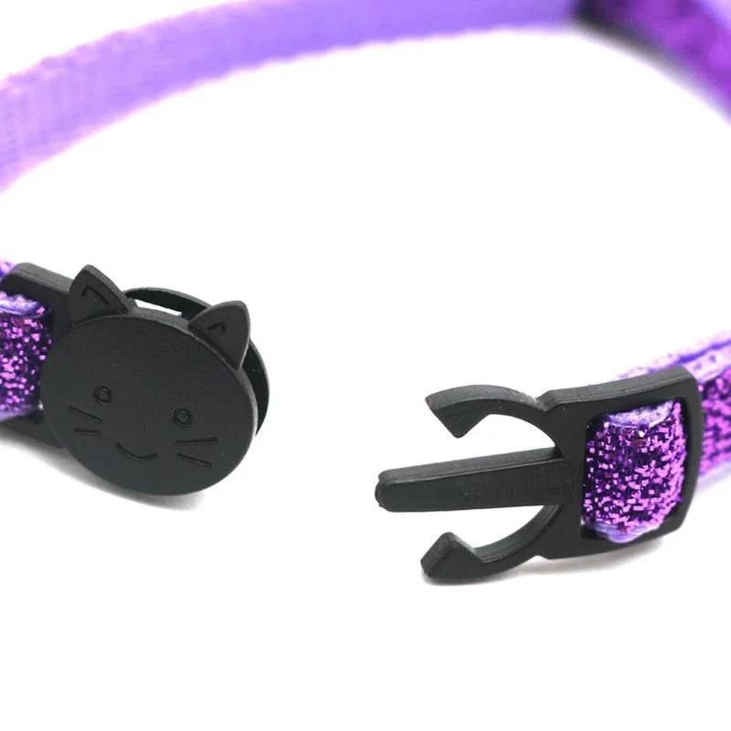 Cat Collar Pet Cat Collar with Bell Cat Face Collar Safety Buckle Cat Collar Glitter Velvet Collar