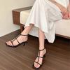French nude high heels for women's 2025 spring new square head stiletto with Roman sandals, thin strap sandals
