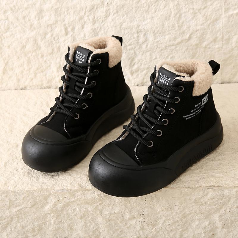 CRLAYDK Women's Ankle Shoes Fur Lined Winter Platform Ankle Boots Outdoor Snow Walking Warm Fashion Short Lace Up Booties