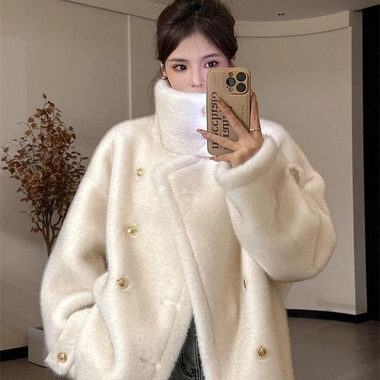 

Зимнее новое пальто из искусственного норкового бархата женское со стойкой, утолщенное, с интегрированным мехом, средней длины S