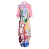 Women's Button Down Dress Casual Long Sleeve Maxi Dresses Loose Printed Shirt Dress