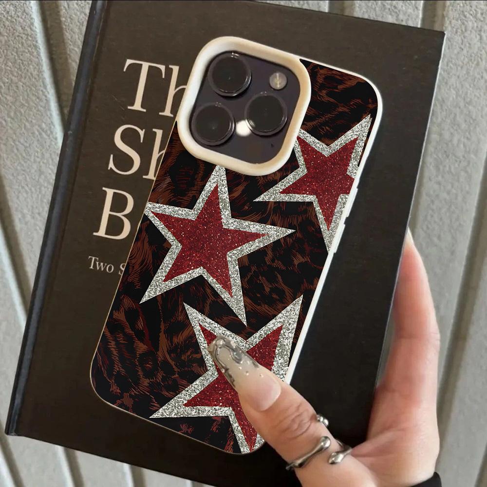 HOT Luxury Red Leopard Print Star Lichee Leather Pattern Phone Case For Redmi Note 14 13 12 11 10 9 8 Pro Plus 4G 5G Cover