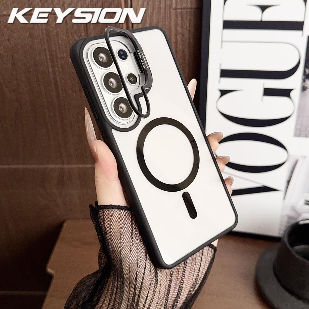 

KEYSION Magnetic Transparent Phone Case for MagSafe for Samsung Galaxy S26 Ultra 5G S26+ Plus Metal Lens Stand Shockproof Cover for Galaxy S26 чёрный