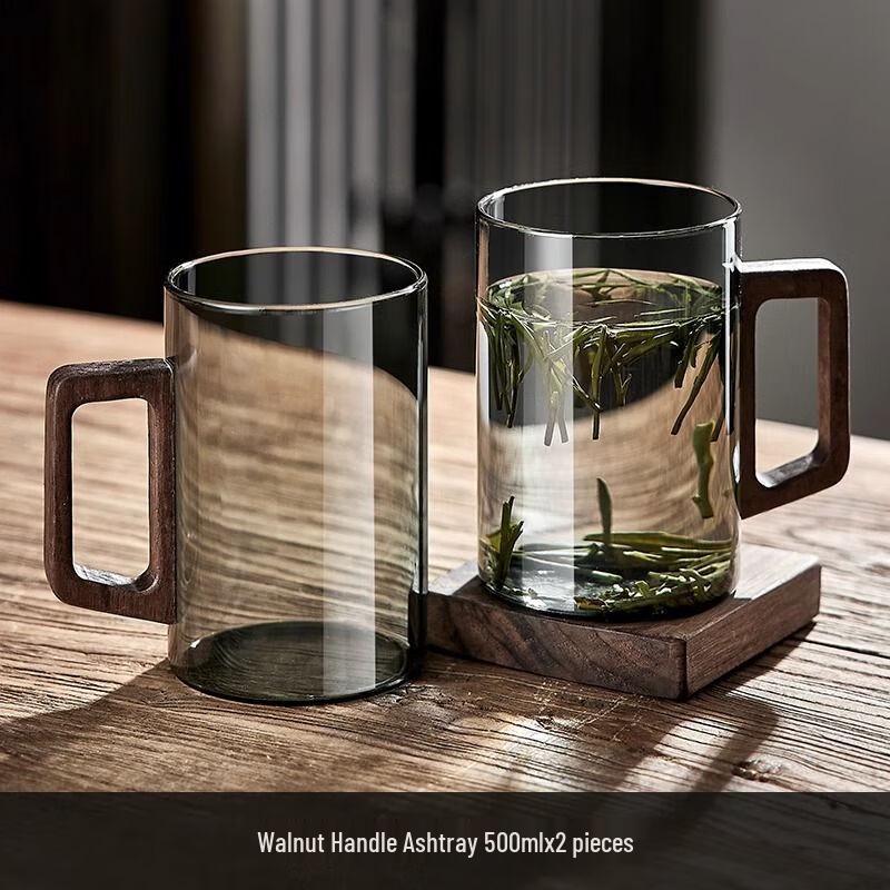 Haofeng Heat-Resistant Glass Teacup Set with Wooden Handle